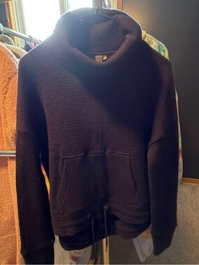 Sweaty Betty Black Turtleneck Hooded Textured Sweatshirt